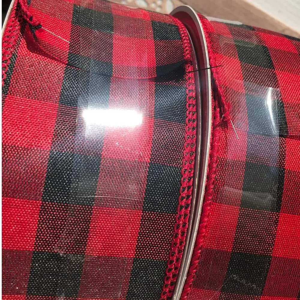 NWT 1 Celebrate It Checkered Wired Red Jumbo Ribbon Red/Black 80 Feet